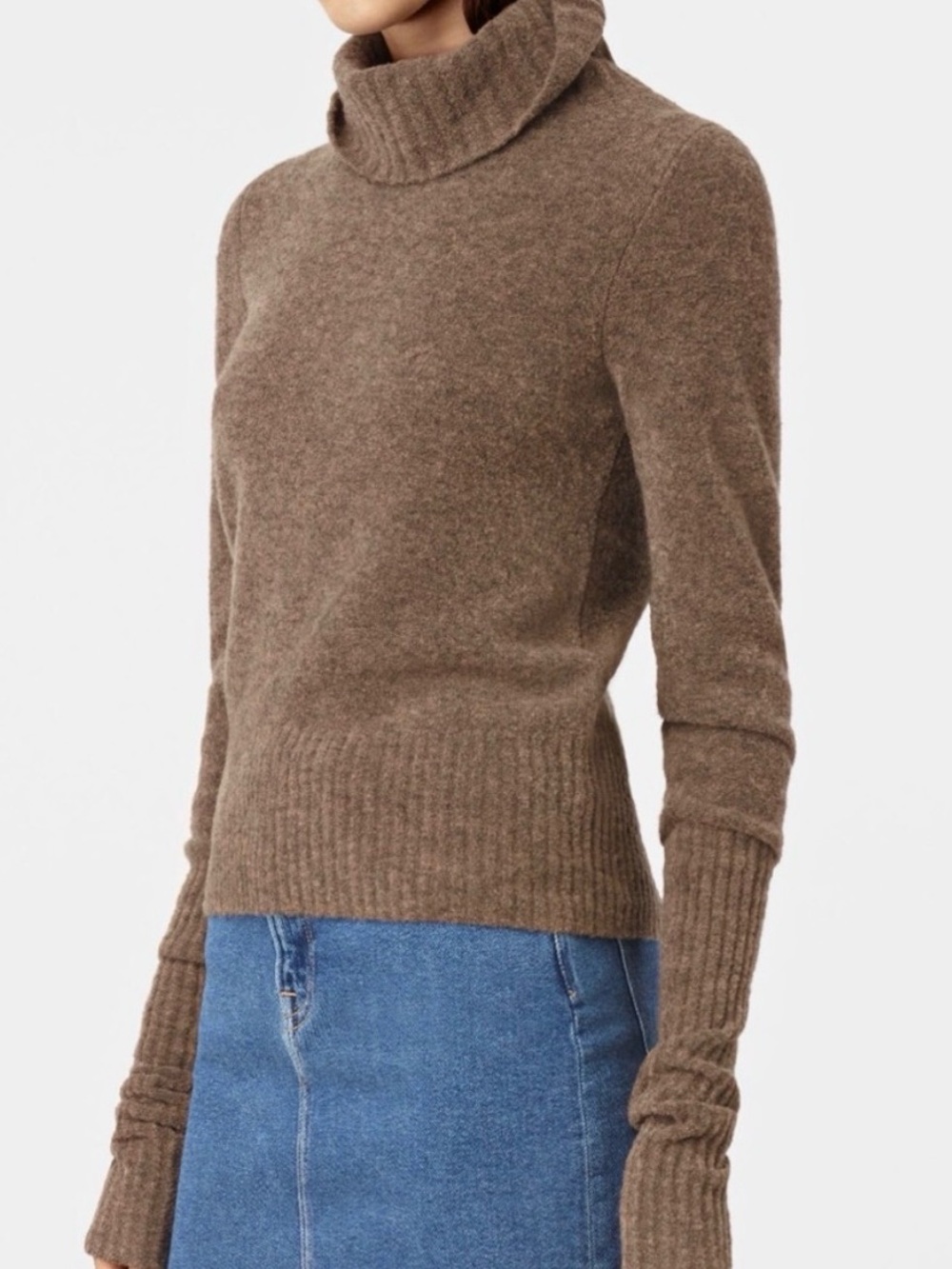 Allsaints Sz L Alpha Roll Neck Sweater Brown Wool Blend